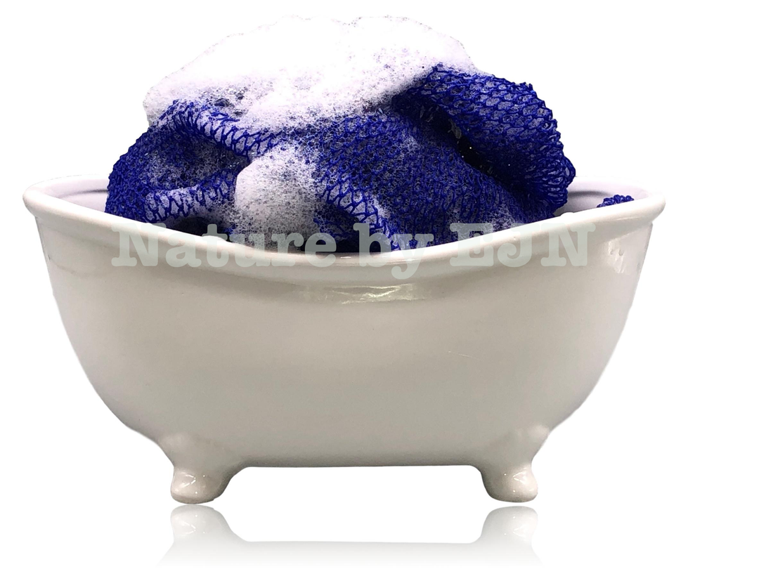 Nature by EJN - Net Bath Sponge, Long, Skin Exfoliation, African, Porous (49", Blue)