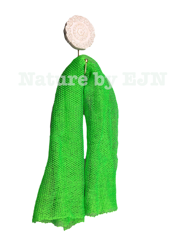 Nature by EJN - Net Bath Sponge, Long, Skin Exfoliation, African, Porous (49", Chartreuse Green)